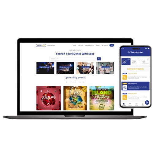 Frontline Ticketing event management platform showing multi-currency ticket sales and QR-based entry system